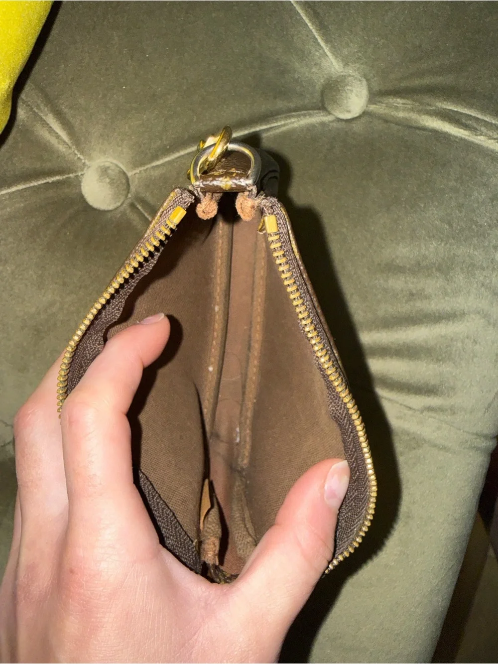 Louis Vuitton Mini Pochette Accessoires Brown Monogram with Gold Chain